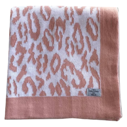 Manta tricot Onça Rosê - Meu Cantinho de Tricô