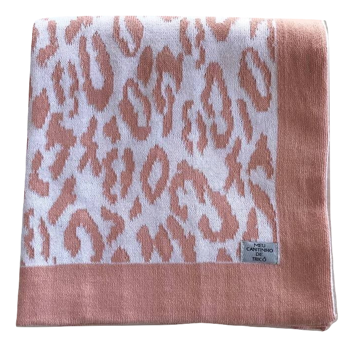 Manta tricot Onça Rosê - Meu Cantinho de Tricô
