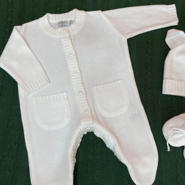 Macacão Tricot Branco com Bolso - Meu Cantinho de Tricô