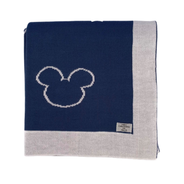 Manta Tricot Mickey Azul Jeans - Meu Cantinho de Tricô