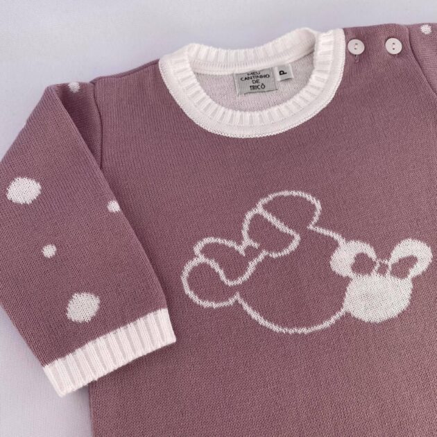 Macacão Tricot Minnie Lilás - Meu Cantinho de Tricô