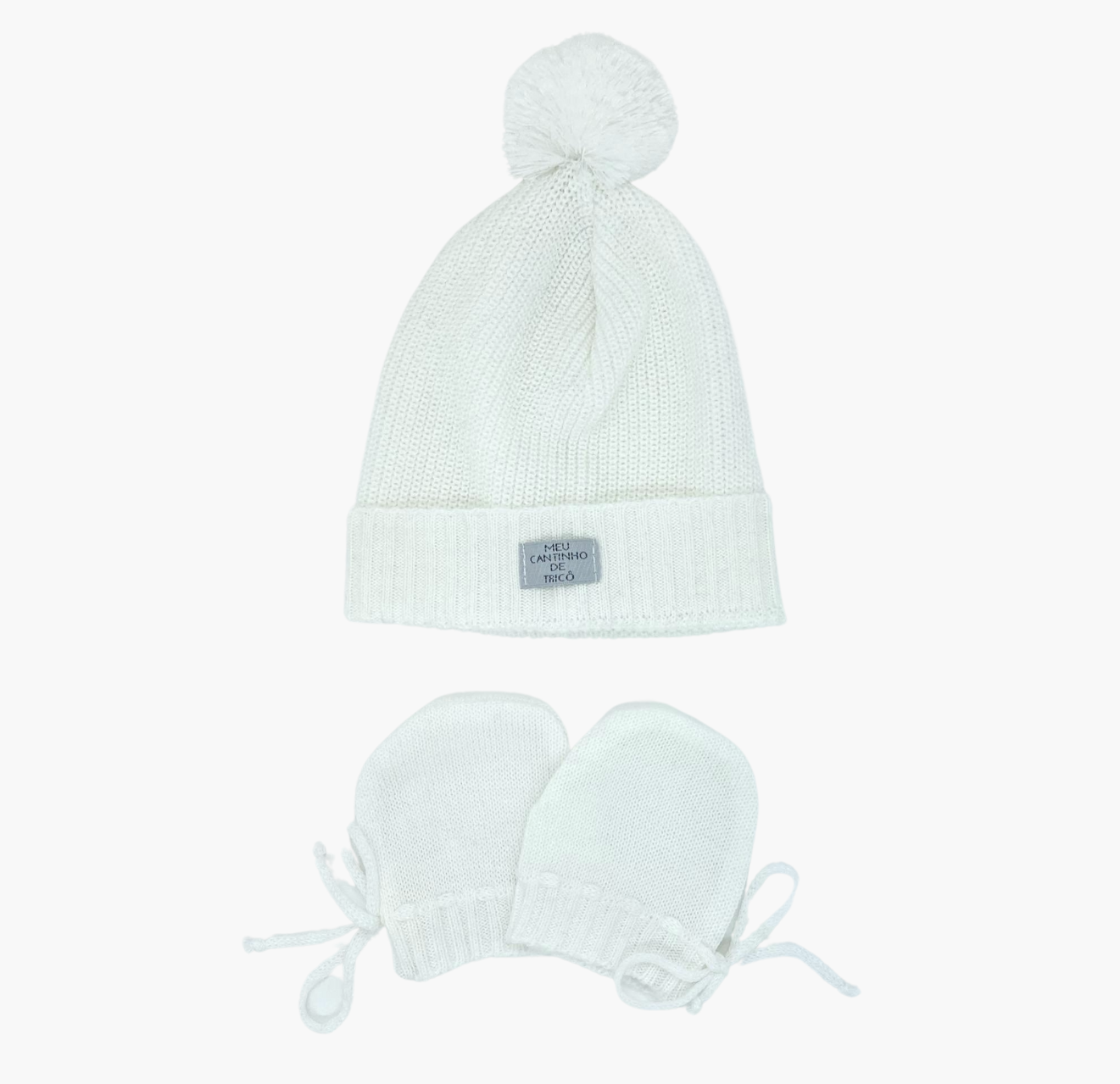 Kit RN Gorro Pompom e luva Branco