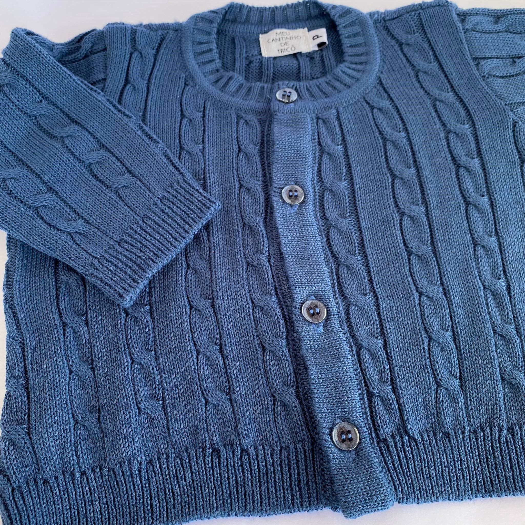 Casaquinho Tricot Trançado Azul Jeans - Imagem 2