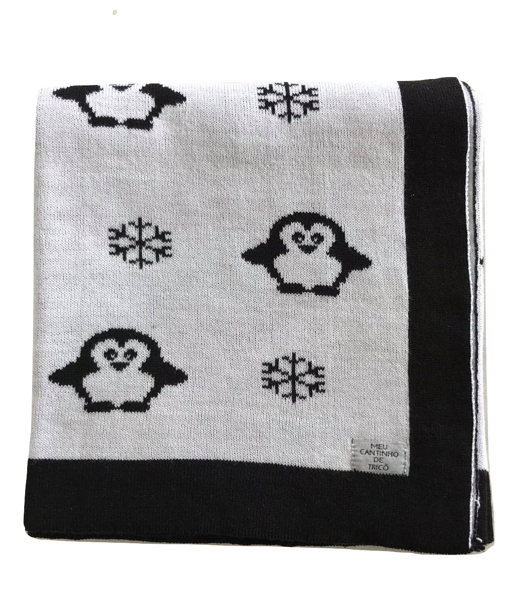 Manta Tricot Pinguim - Meu Cantinho de Tricô