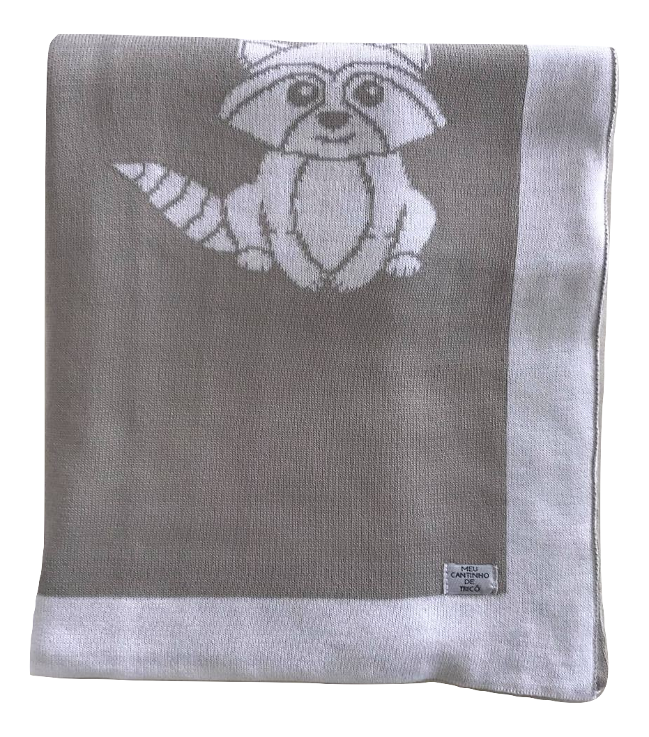 Manta Tricot Guaxinim Cinza Vezzali - Meu Cantinho de Tricô