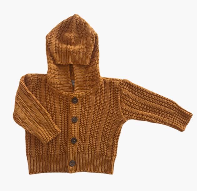Casaquinho Tricot Capuz Mostarda - Meu Cantinho de Tricô