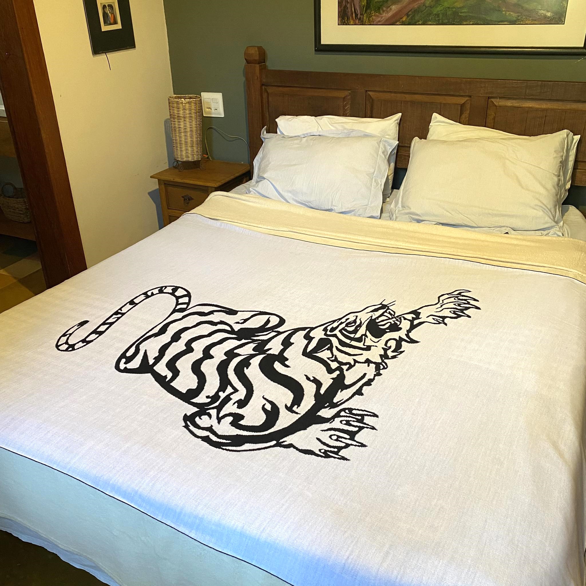 Colcha Tricot Tigre Branco