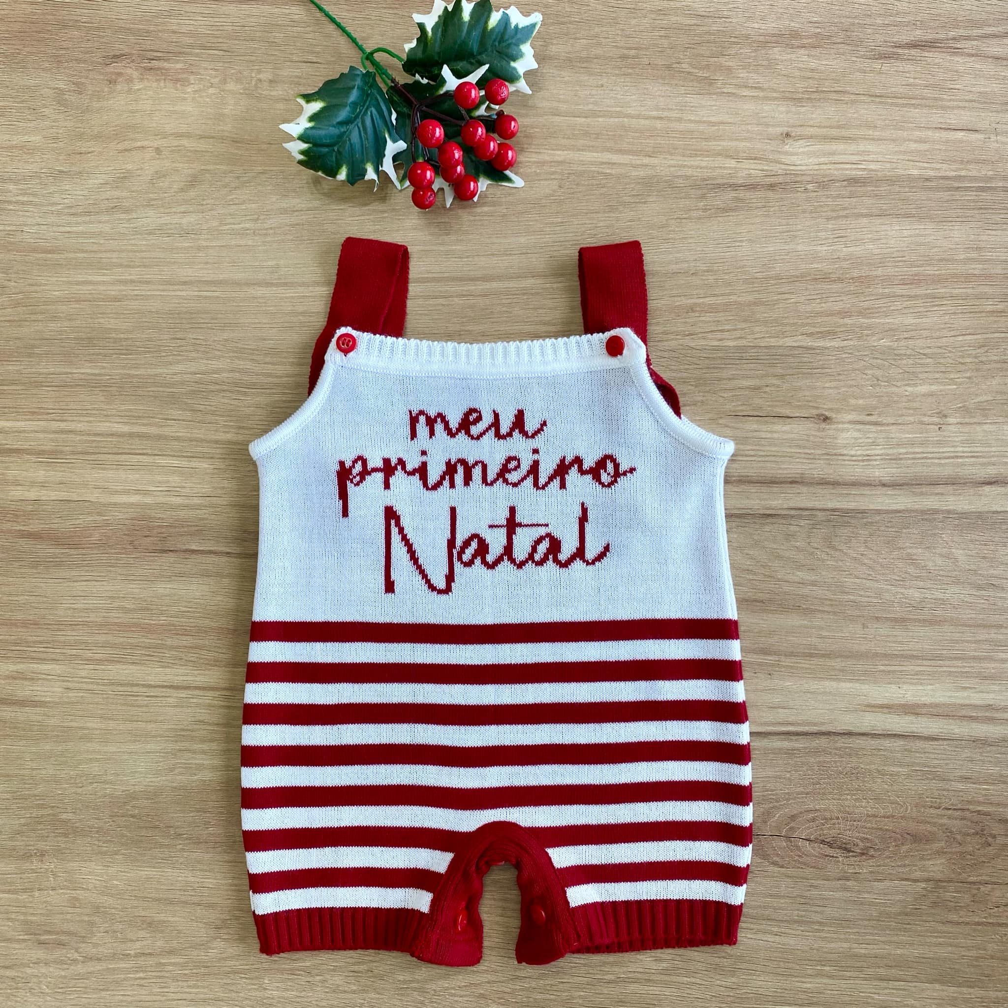 Jardineira Tricot Meu Primeiro Natal